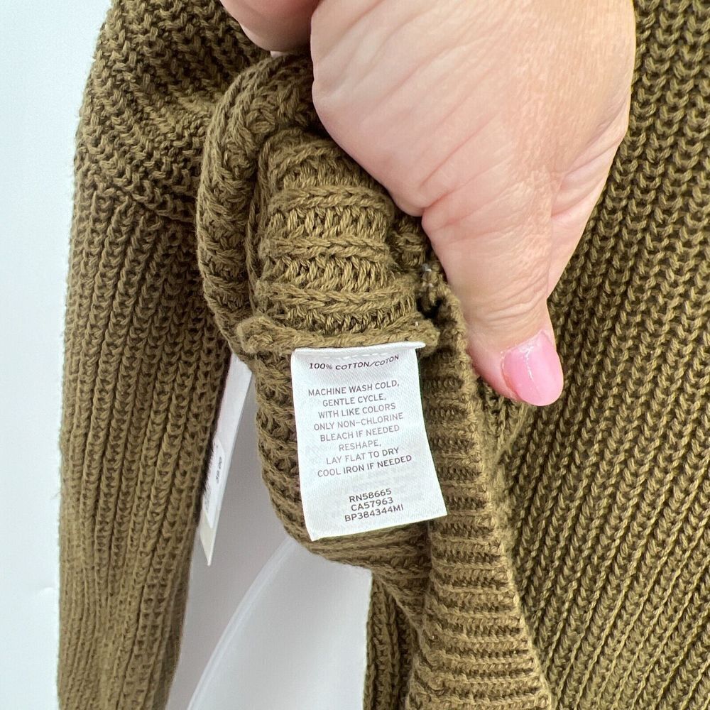 NEW BP Pullover Large Olive Green Chunky Knit V-neck Long Sleeve 100% Cotton - Picture 11 of 11